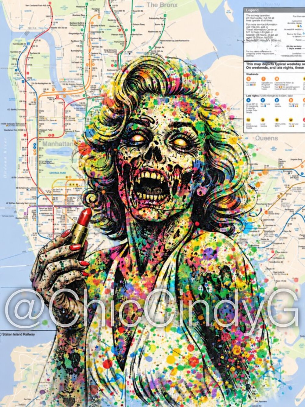 Rare Zombie Statue of Liberty NYC Subway Map Art Metal Sign 8×12 Limited Edition